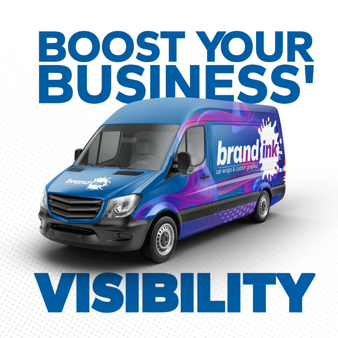 Colorful van with text on image for Brand Ink marketing image created by Concept4