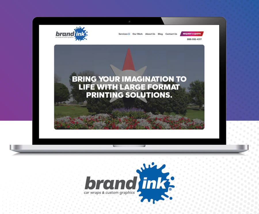 Home page website concept for Brand Ink with text on the screen and brand ink logo at the bottom created by Concept4 and being shown as design work examples