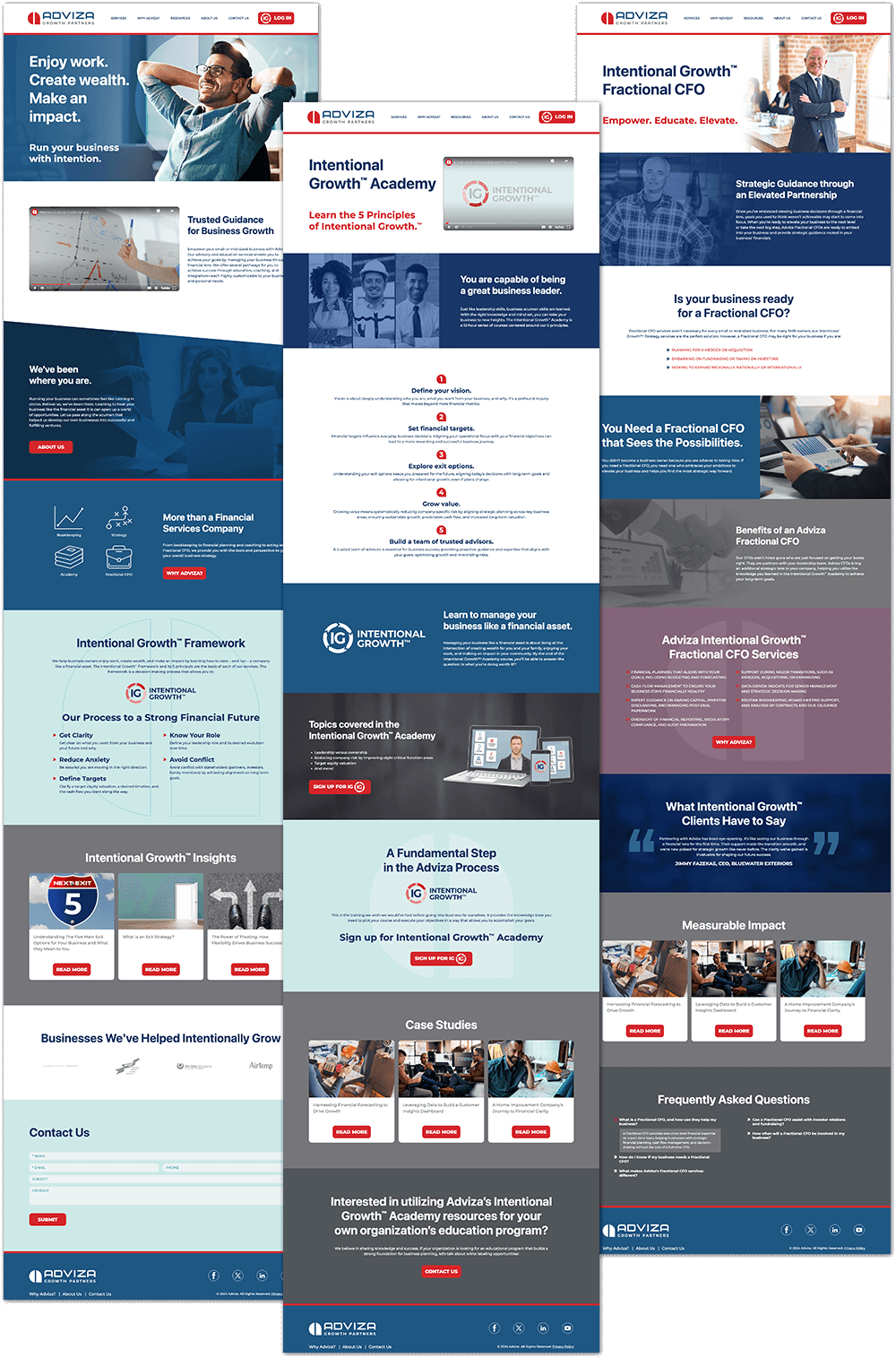 Multiple website design and branding layouts by Concept4 for Adviza financial growth and advisory platform